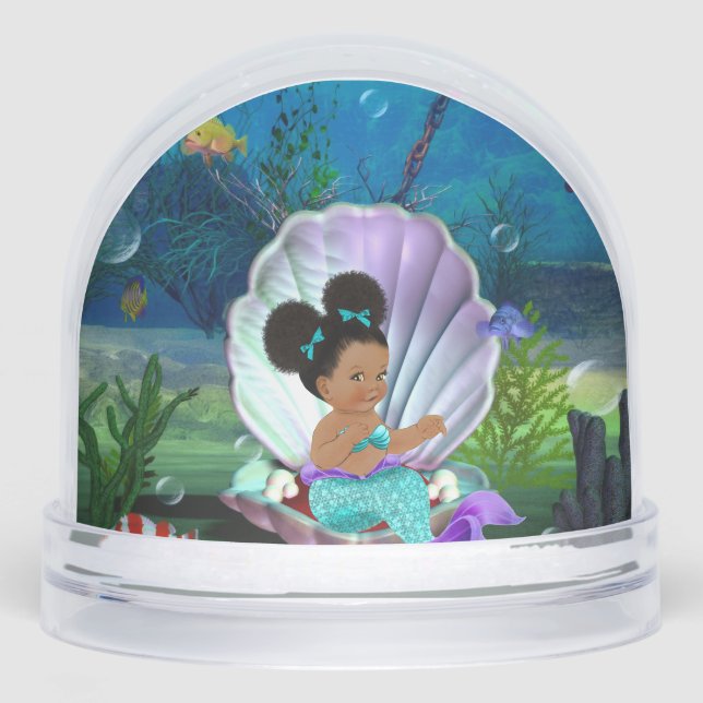 Dark Skin Baby Mermaid Schneekugeln (Vorderseite)