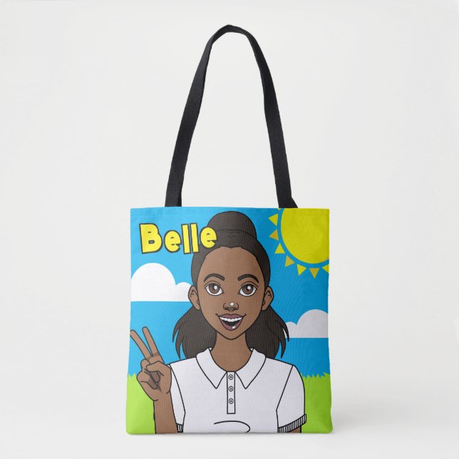 Dark Skin Cartoon Girl School Student Library (Vorderseite)