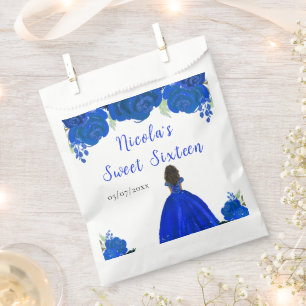 Dark Skin Princess Blue Floral 16 . Geburtstag Geschenktütchen