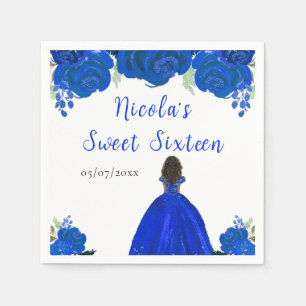 Dark Skin Princess Blue Floral 16 . Geburtstag Serviette