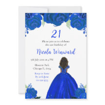 Dark Skin Princess Blue Floral Geburtstagsparty