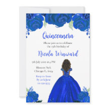 Dark Skin Princess Blue Floral Quinceanera