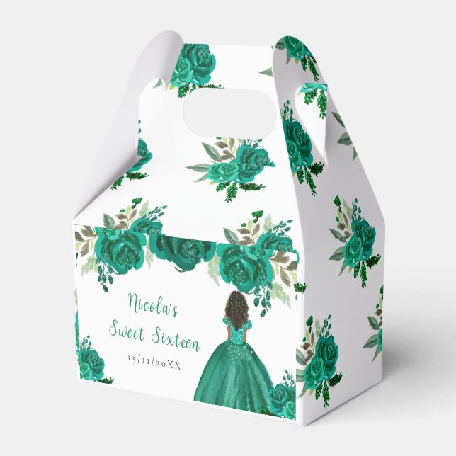 Dark Skin Princess Green Floral Sweet Sixteen Geschenkschachtel (Vorderseite)