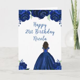 Dark Skin Princess Navy Floral Geburtstagsparty Karte