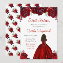 Dark Skin Princess Red Floral 16 . Geburtstag