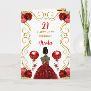 Dark Skin Princess Red Happy Birthday Karte