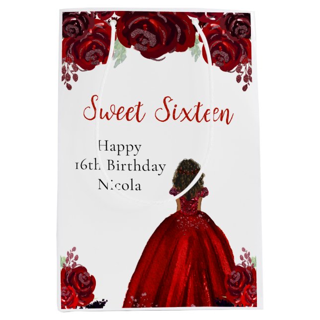 Dark Skin Princess Red Sweet Sixteen  Mittlere Geschenktüte (Vorderseite)