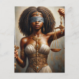 Dark-Skinned Lady Justice With Scales and Sword Postkarte