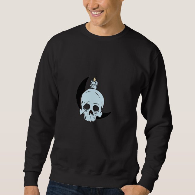 Dark Skull & Moon Candle Design | Horror Art Print Sweatshirt (Vorderseite)
