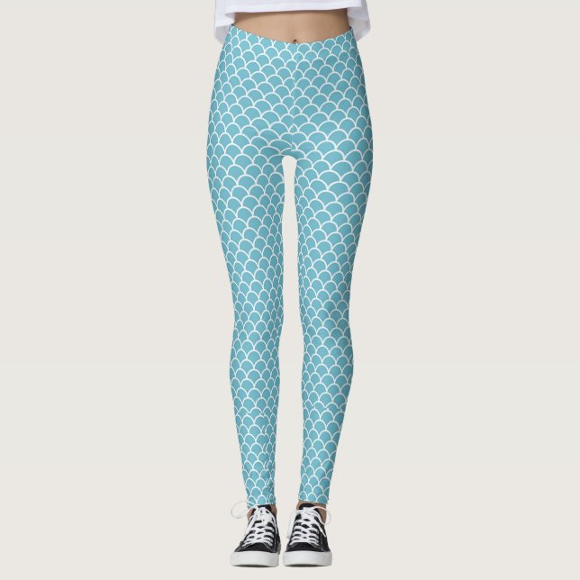 Dark Sky Blue Mermaid Fish Scale Legierung Leggings (Vorderseite)