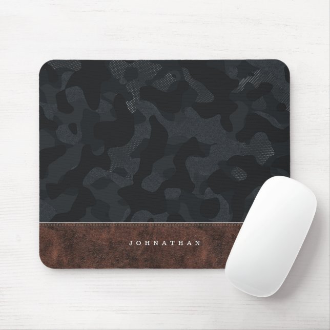 Dark Slate Gray Camouflage Pattern & Leder Mousepad (Mit Mouse)