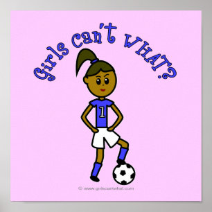 Dark Soccer Girl in Blue Poster