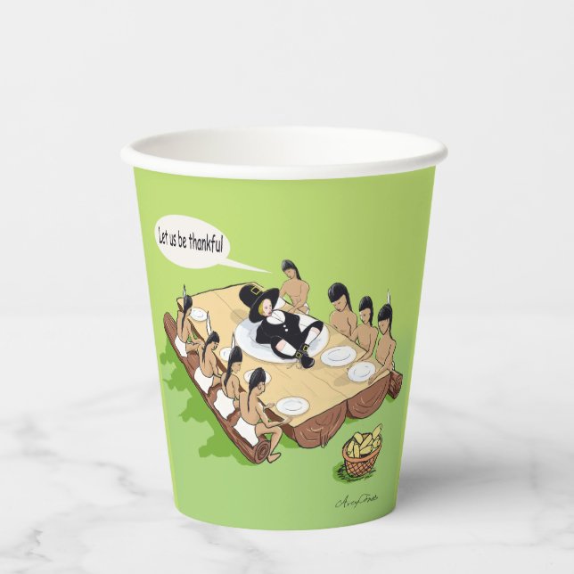 Dark Spaß Native American Erntedank Cartoon Pappbecher (Vorderseite)