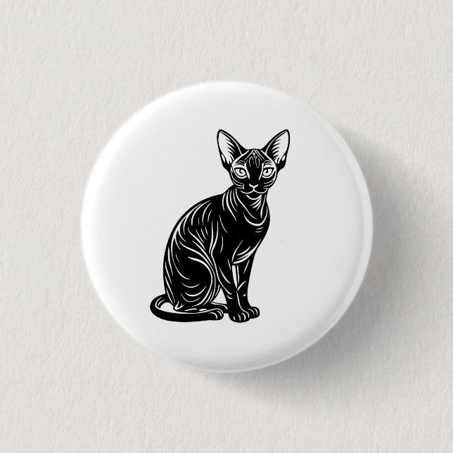 Dark Sphynx Cat Art – Mysterious Minimal Design Button (Vorderseite)
