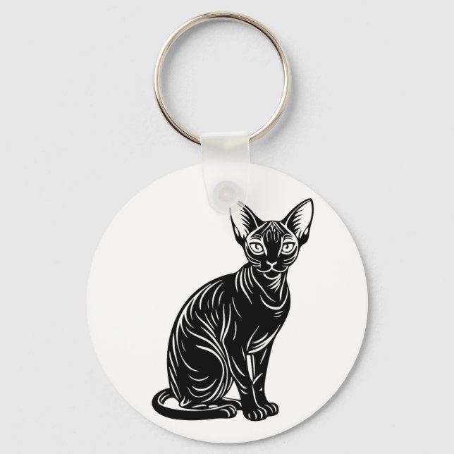 Dark Sphynx Cat Art – Mysterious Minimal Design Schlüsselanhänger (Vorderseite)