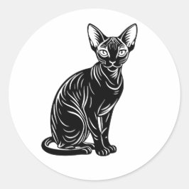 Dark Sphynx Cat – Mysterious Minimal Art Runder Aufkleber