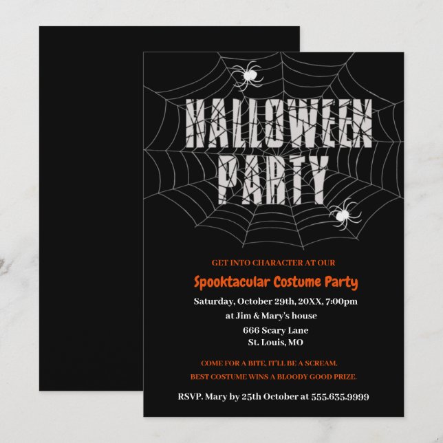 Dark Spiderweb Halloween-Party Einladung (Vorne/Hinten)
