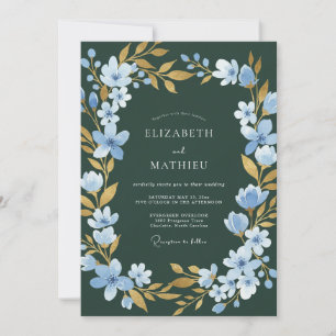 Dark Spruce Gold Petal Hochzeit Einladung