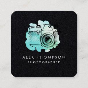 Dark Square Watercolor Camera Fotograf Quadratische Visitenkarte