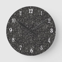 Dark Stylish Silver Grey Glitter Runde Wanduhr