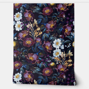 Dark Summer Garden - Vintage Redouté Hütte Rose Tapete