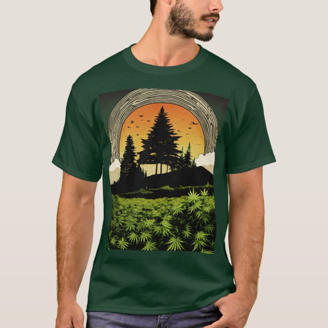Dark T - Shirt mit Cannabis Hill Silhouette - Grun (Vorderseite)