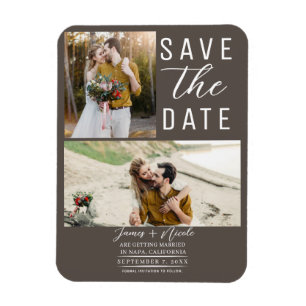Dark Taupe Moderne 2 Fotos Save the Date Hochzeit Magnet