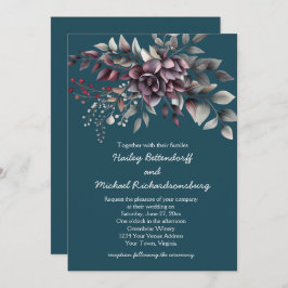Dark Teal, Burgundy, Dusty Purple, Sage Wedding | Einladung