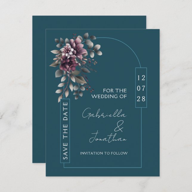 Dark Teal, Dusty Purple Arch Save the Date | Einladung (Vorne/Hinten)