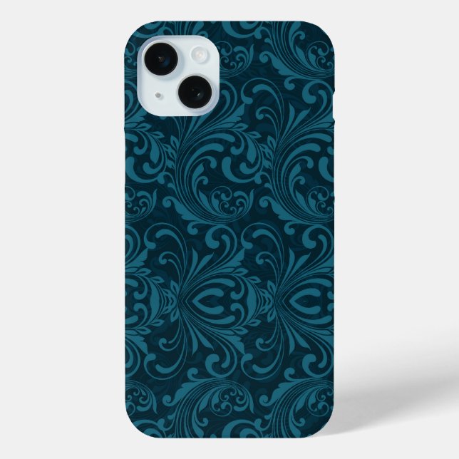 Dark teal floral damask pattern Case-Mate iPhone hülle (Rückseite)