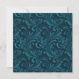 Dark teal floral damask pattern dankeskarte