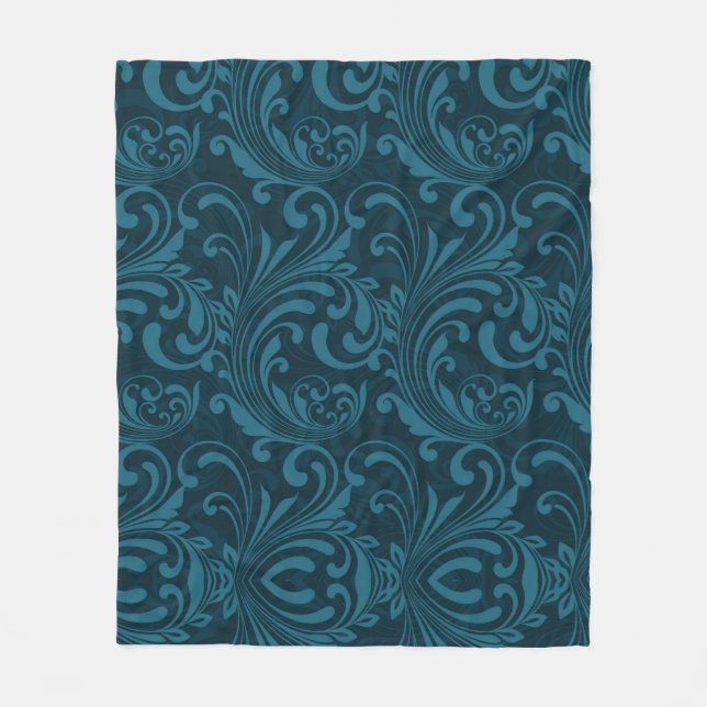 Dark teal floral damask pattern fleecedecke (Vorderseite)