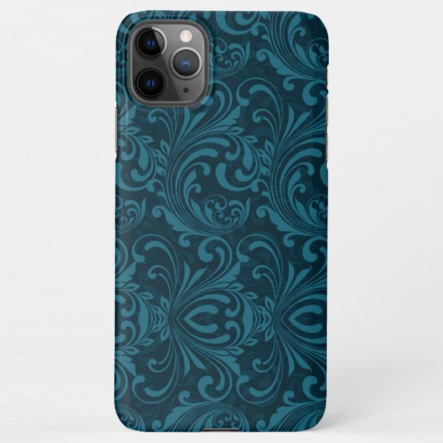 Dark teal floral damask pattern iPhone hülle (Rückseite)