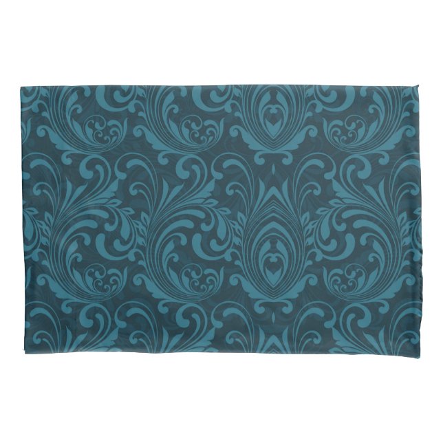 Dark teal floral damask pattern kissenbezug (Vorderseite-Links)