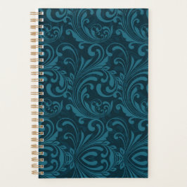 Dark teal floral damask pattern planer