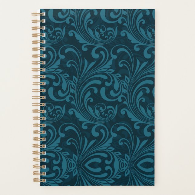 Dark teal floral damask pattern planer (Vorderseite)