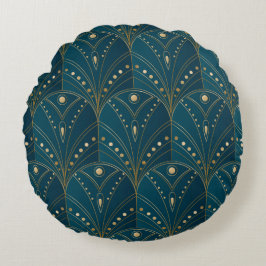 Dark teal floral damask pattern rundes kissen