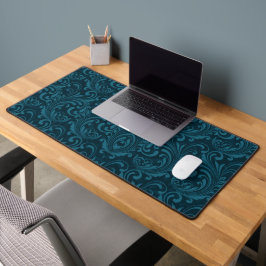 Dark teal floral damask pattern schreibtischunterlage