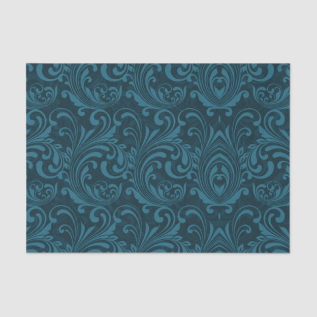 Dark teal floral damask pattern seidenpapier (Vorderseite)