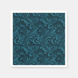 Dark teal floral damask pattern serviette