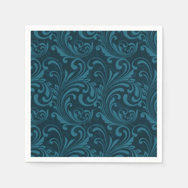 Dark teal floral damask pattern serviette (Vorderseite)