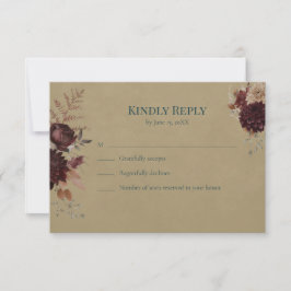 Dark Teal Floral Gothic RSVP Card