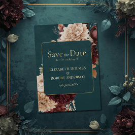 Dark Teal Floral Gothic Save the Date Einladung