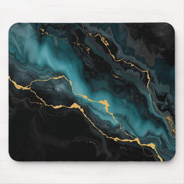 Dark Teal & Gold Marble Statement Mousepad (Vorne)