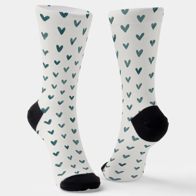 Dark Teal Heart Pattern Socks Socken (Gewinkelt)