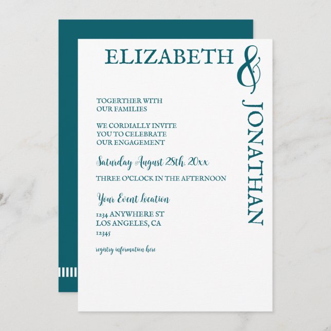 Dark Teal Modern Typography Engagement Party Einladung (Vorne/Hinten)