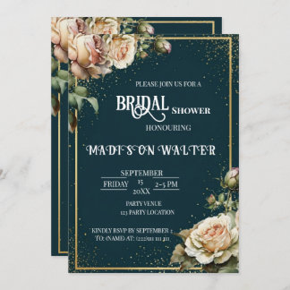 Dark Teal Rustic Rose Bridal Shower Invitation Einladung