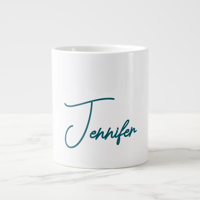 Dark Teal Trend Modern Minimalist Handwriting Name Jumbo-Tasse (Vorderseite)