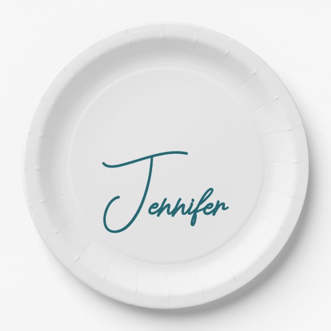 Dark Teal Trend Modern Minimalist Handwriting Name Pappteller (Vorderseite)