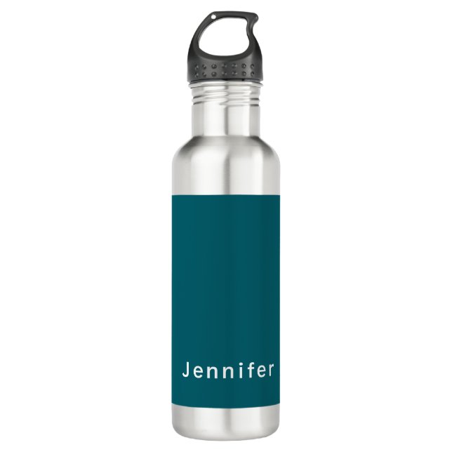 Dark Teal Trendy Modern Minimalist Your Name Edelstahlflasche (Vorderseite)
